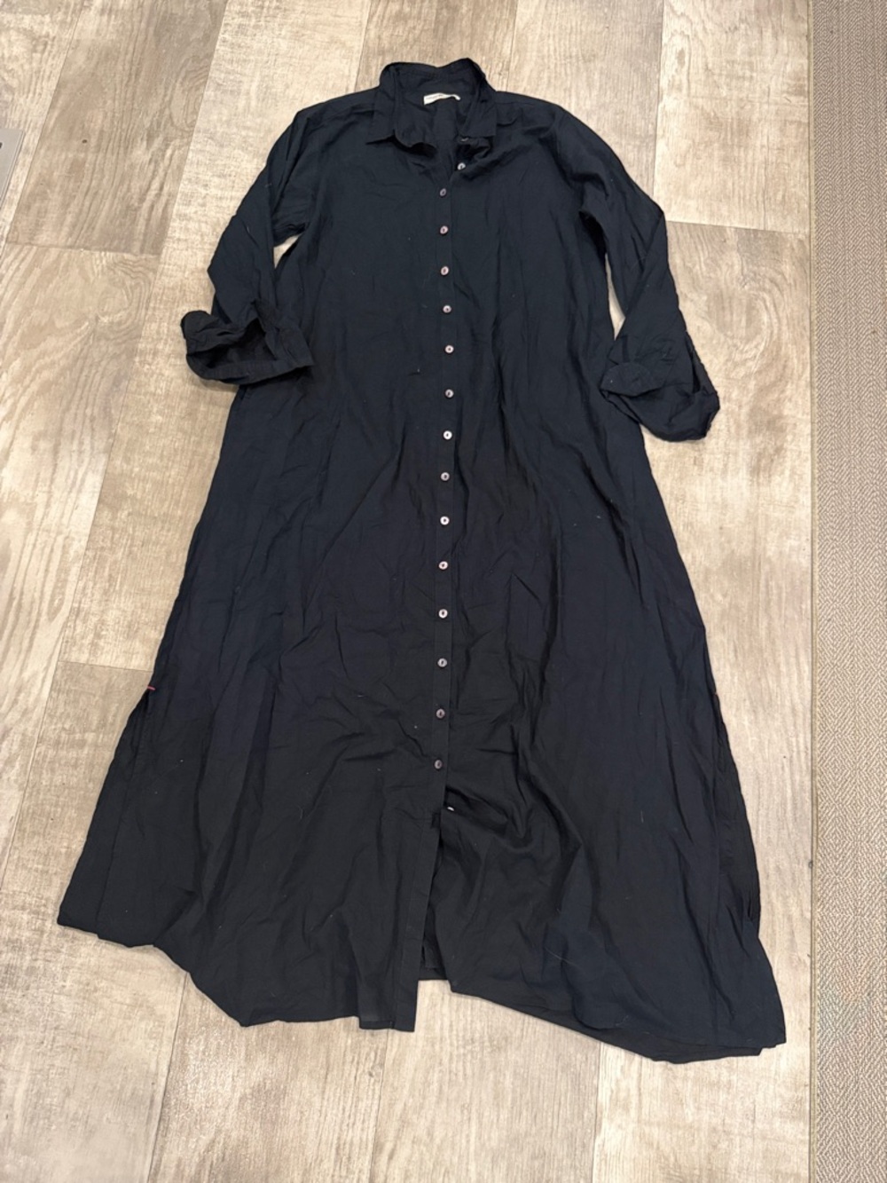 NATURAL LIFE Black Long Sleeve Button-Front Maxi Dress